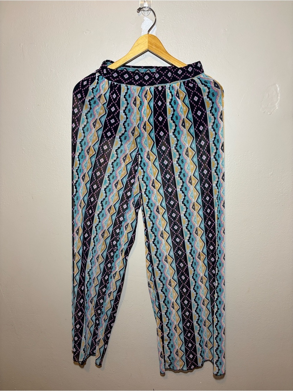 eye candy Black & Teal Geometric Wide-Leg Pants